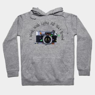 Christmas Lights Vintage Camera - Work With Lights All Year Round - Black Text Hoodie